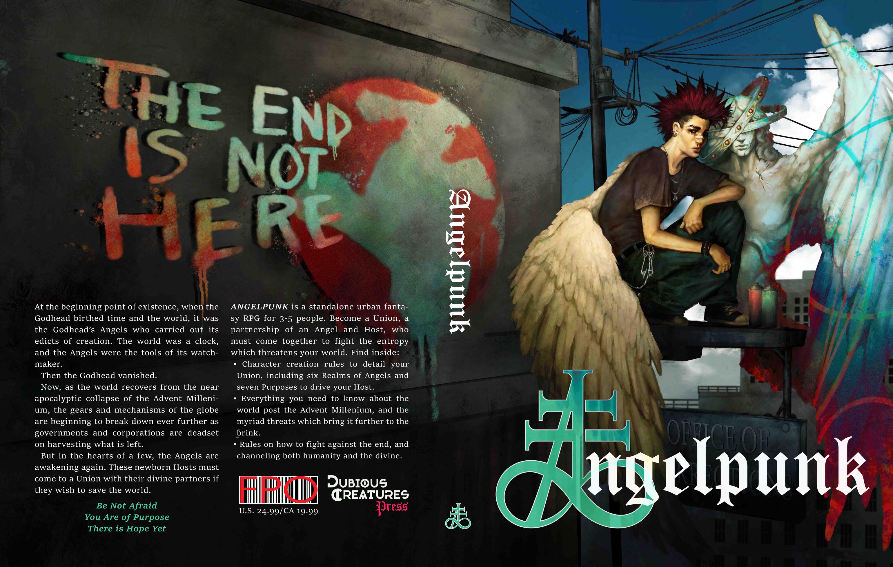 Cover for a speculative TTRPG, Angelpunk